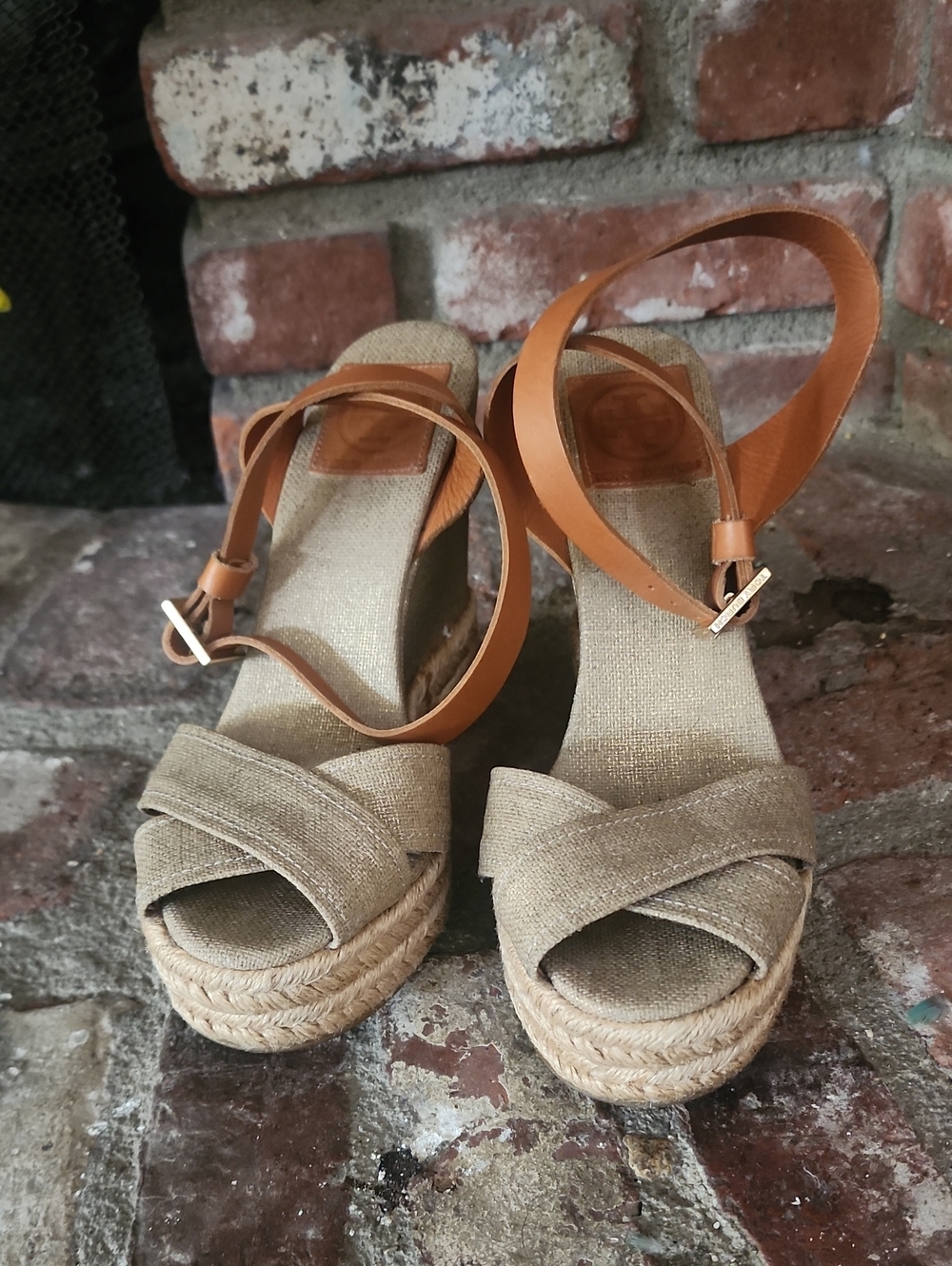 Tory Burch Tan Leather Ankle-Strap Wedge Espadrilles - Picture 2 of 8